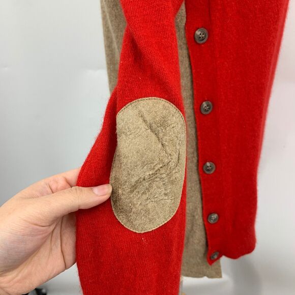 J Crew Sweater Womens S Small Red Brown Elbow Patches Buttons Detail Wool Blend - Picture 6 of 13